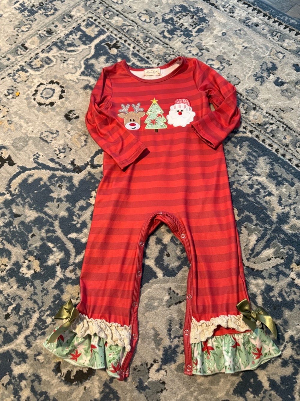 Red Striped Holiday Ruffle One-Piece for Kids